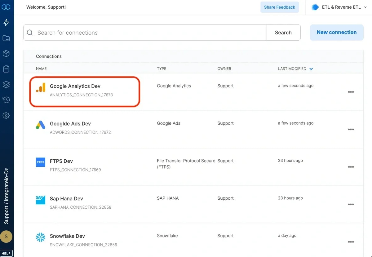 Google Analytics connection created successfully