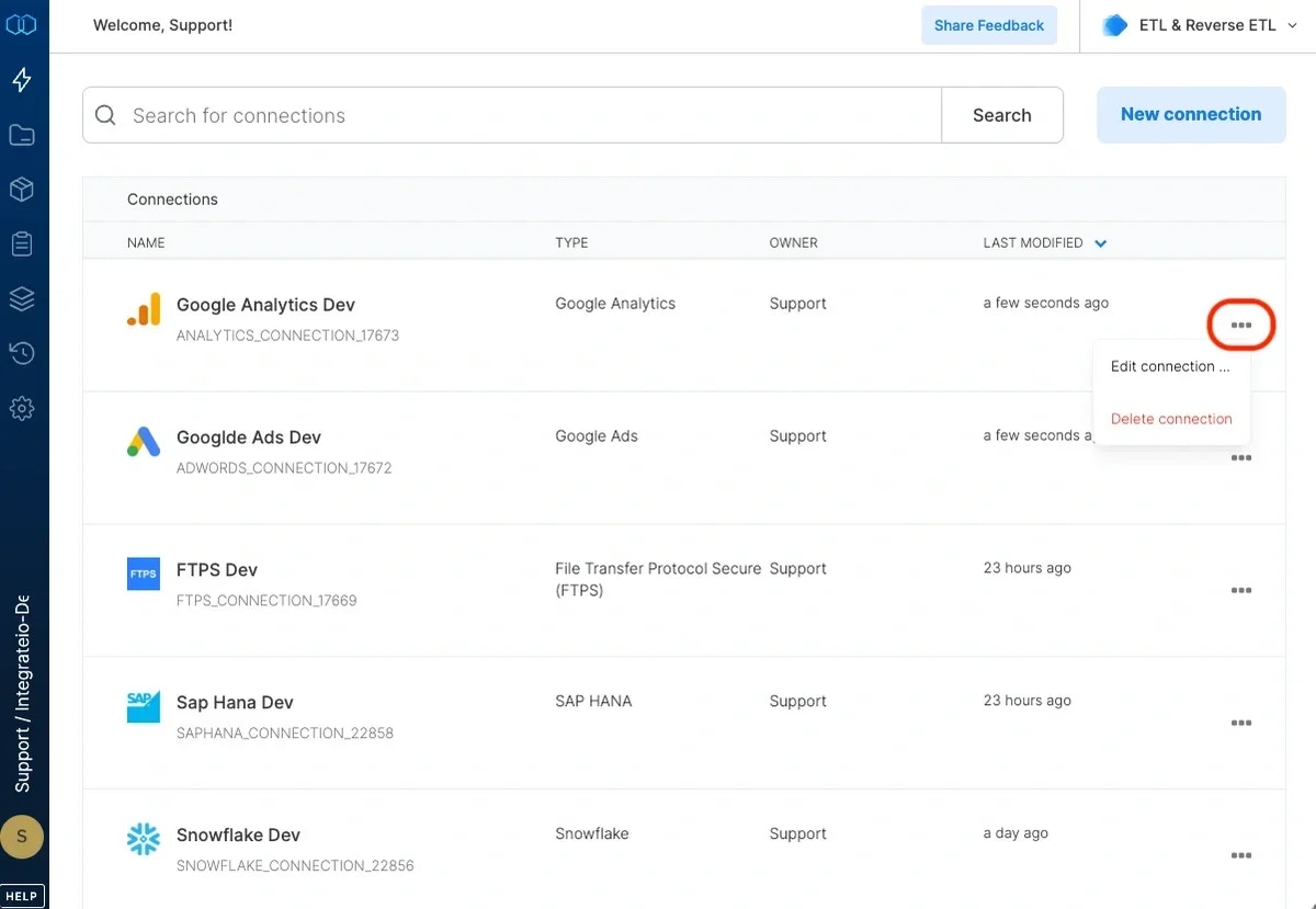 Delete connection option for Google Analytics