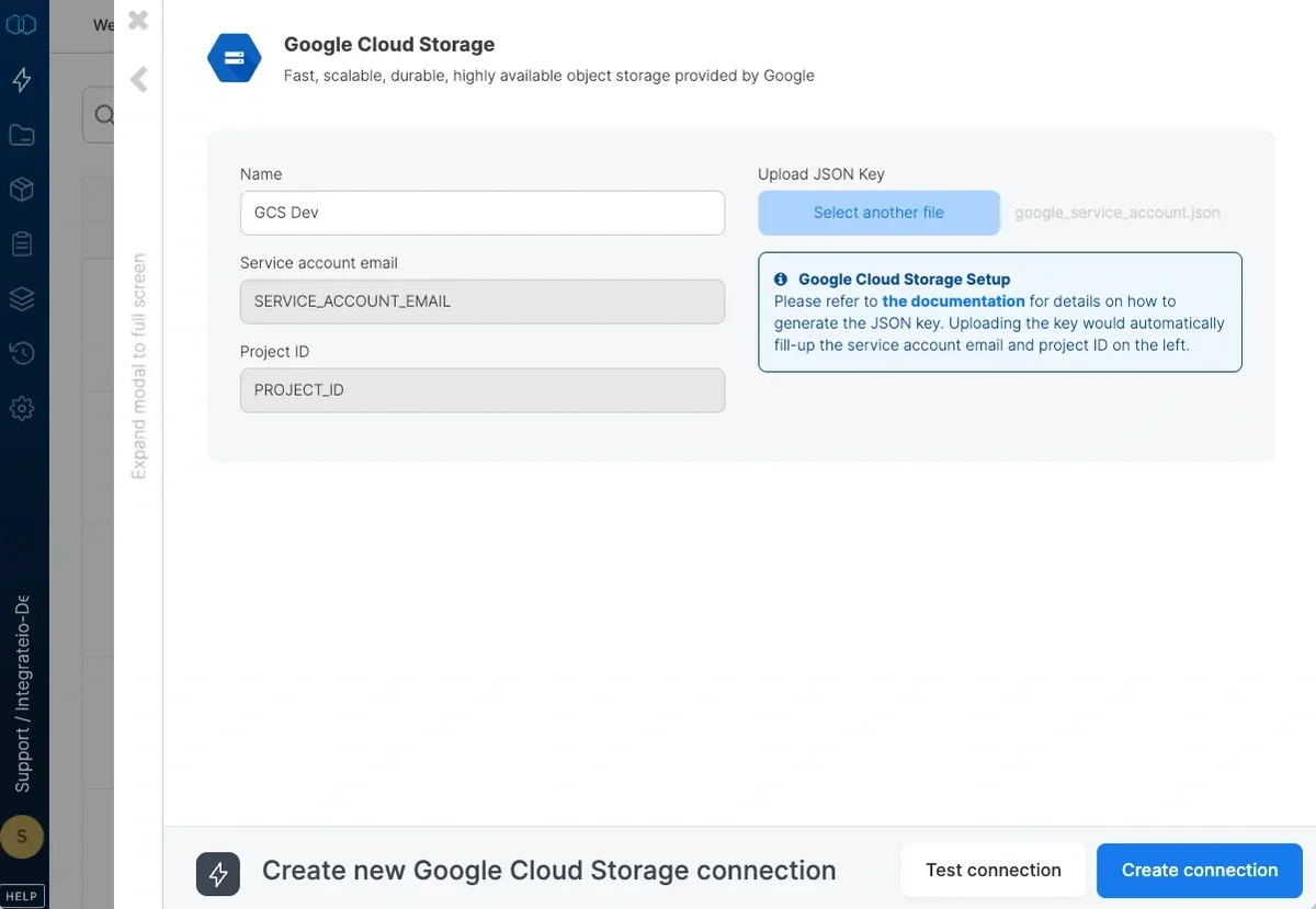 Test Connection and Create connection buttons