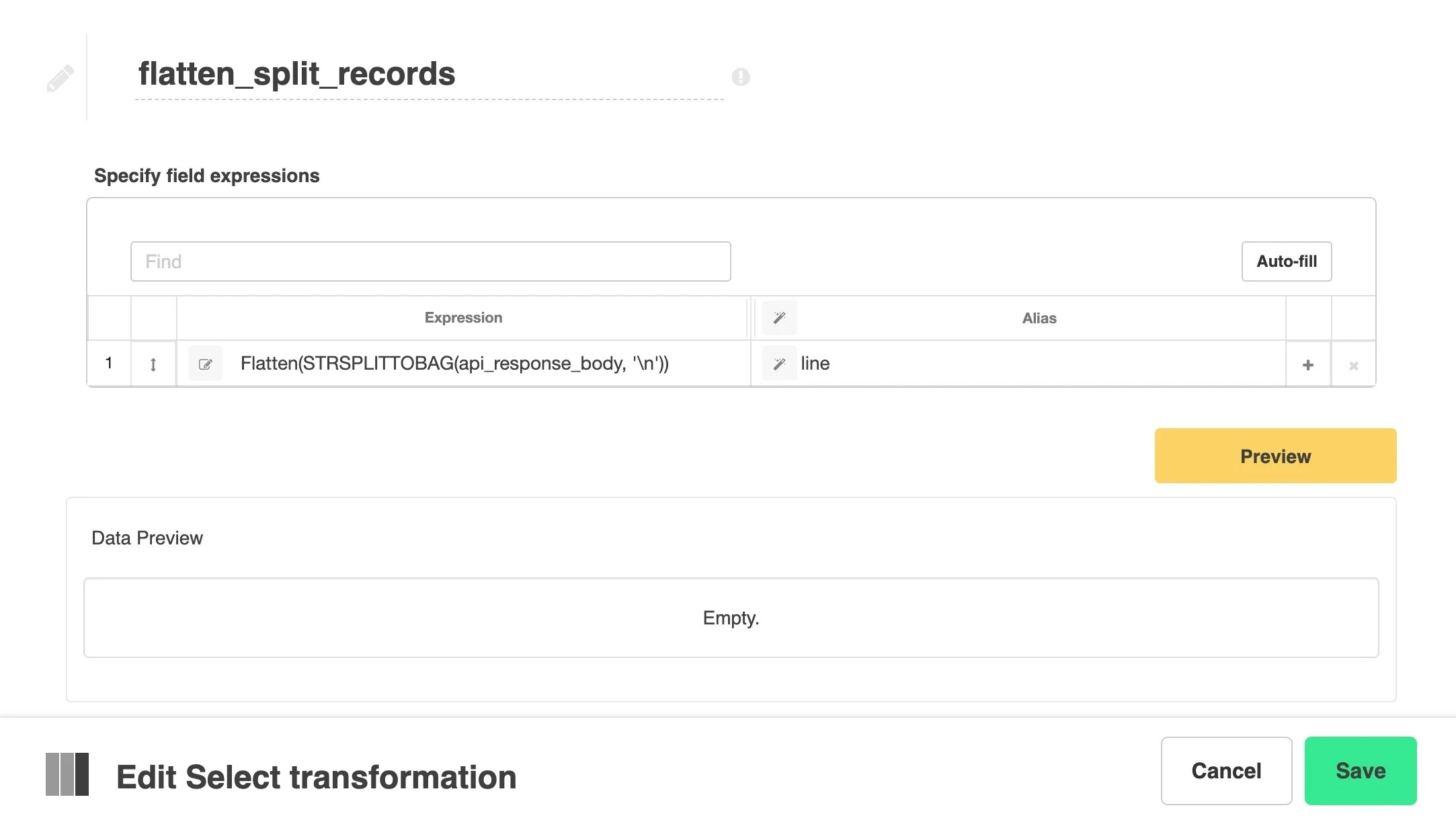 Select component using Flatten and STRSPLITTOBAG to split records