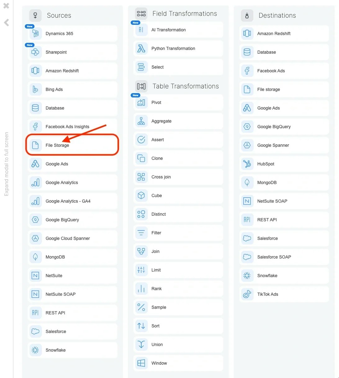 File Storage source component added to the package designer