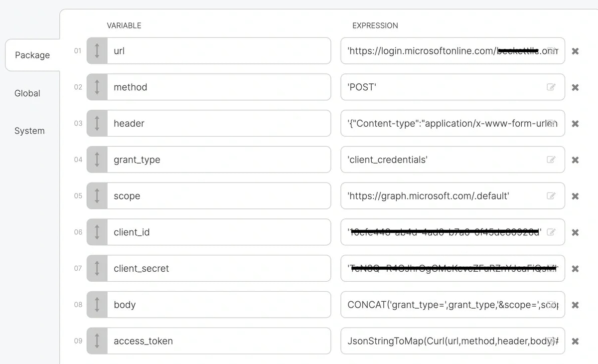 Package variables for OAuth credentials in IIO