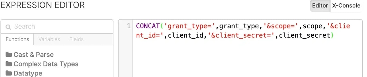 CONCAT function formatting the OAuth body variable
