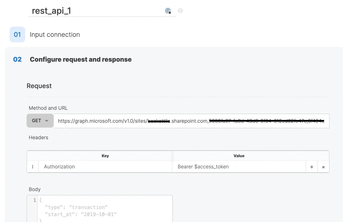 REST API source component using the $access_token variable