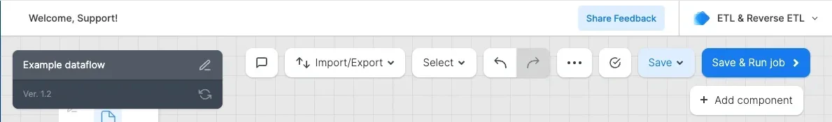 Import/Export dropdown with the Export button in the package editor