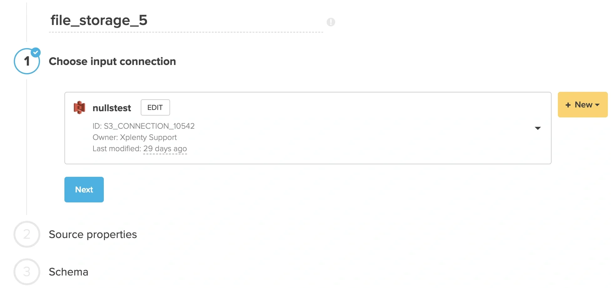 Incomplete source component missing properties and schema