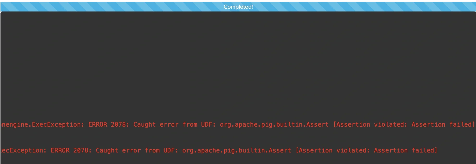 Assertion error message visible in the log box