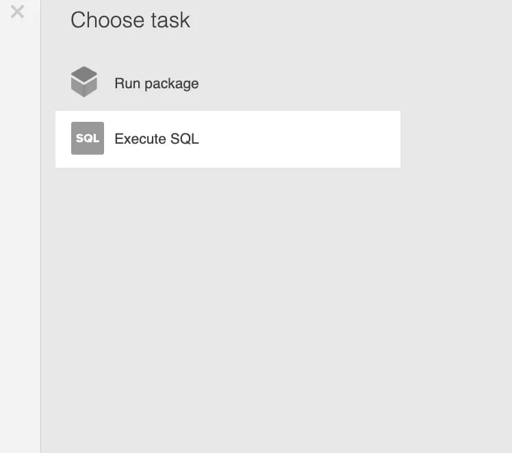 Adding a SQL task component to a workflow