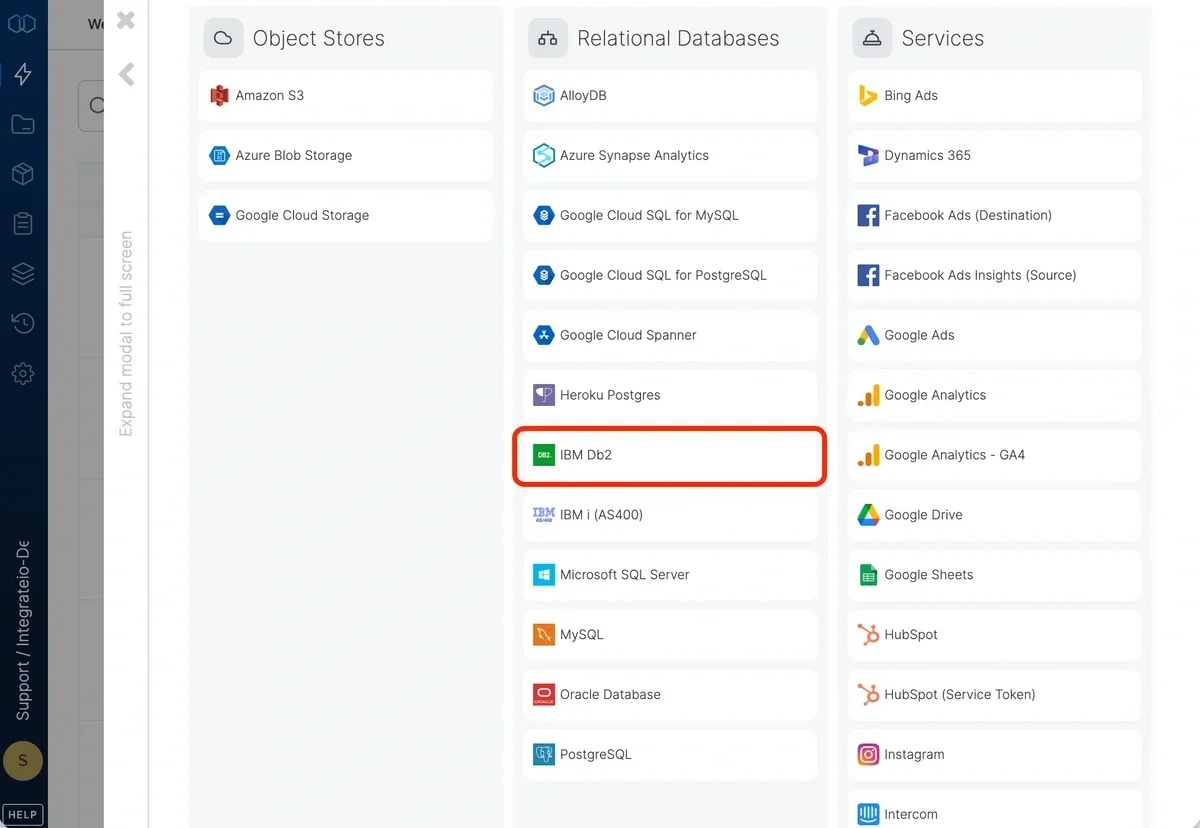 Selecting DB2 Database as the connection type