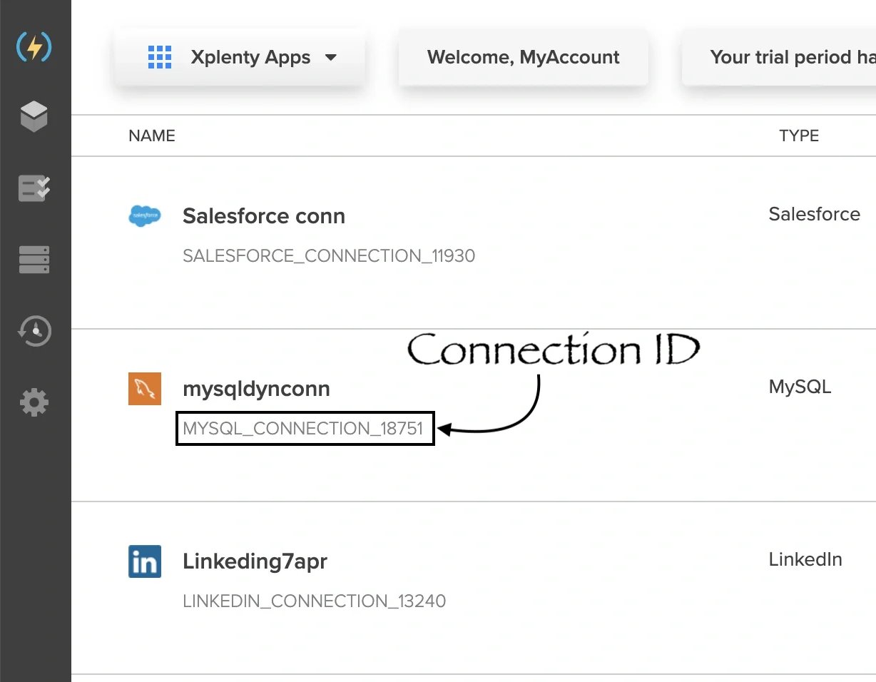 Connections page showing connection IDs for each entry