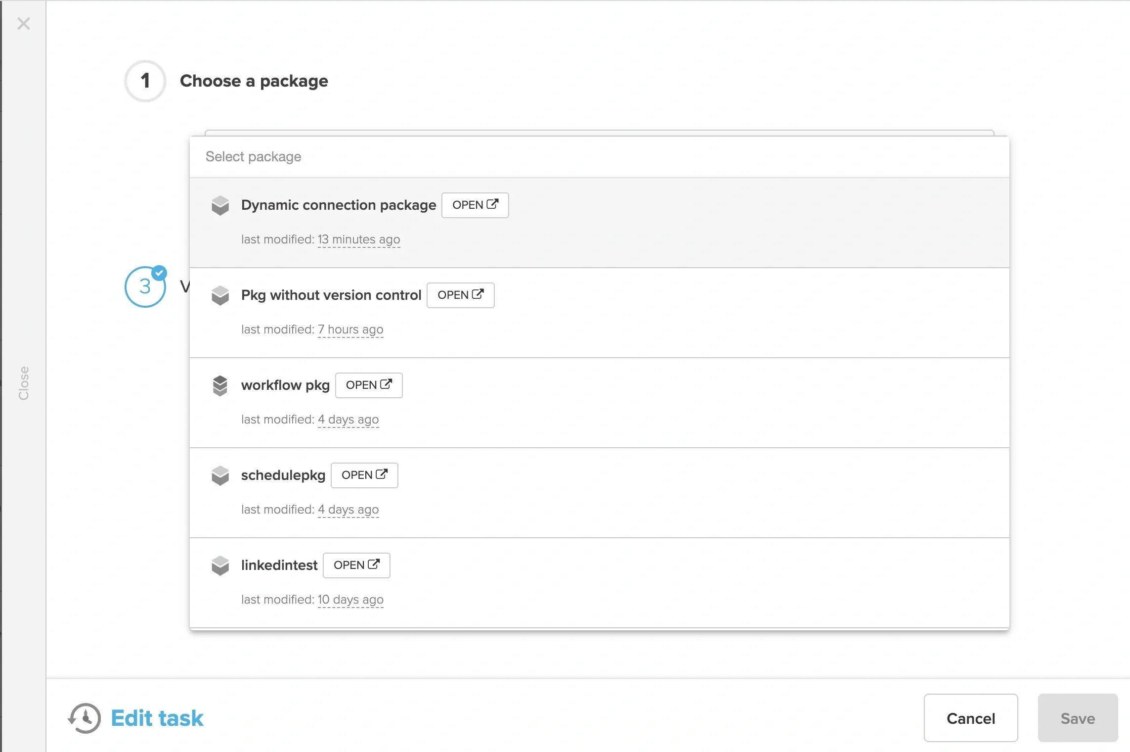 Connection variable settings within the schedule package form