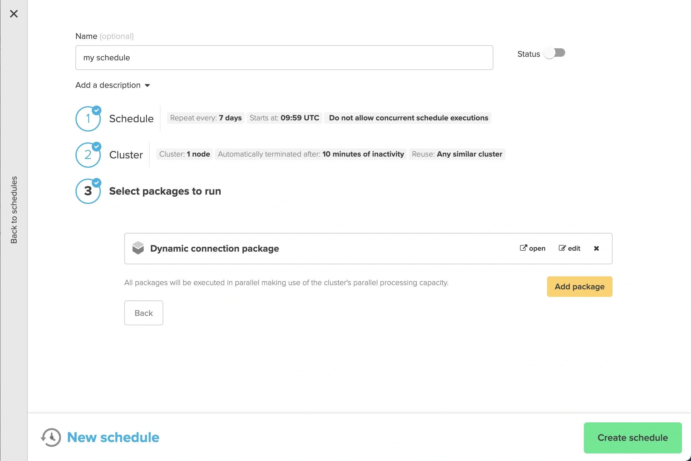 Completed schedule with dynamic connection variable applied