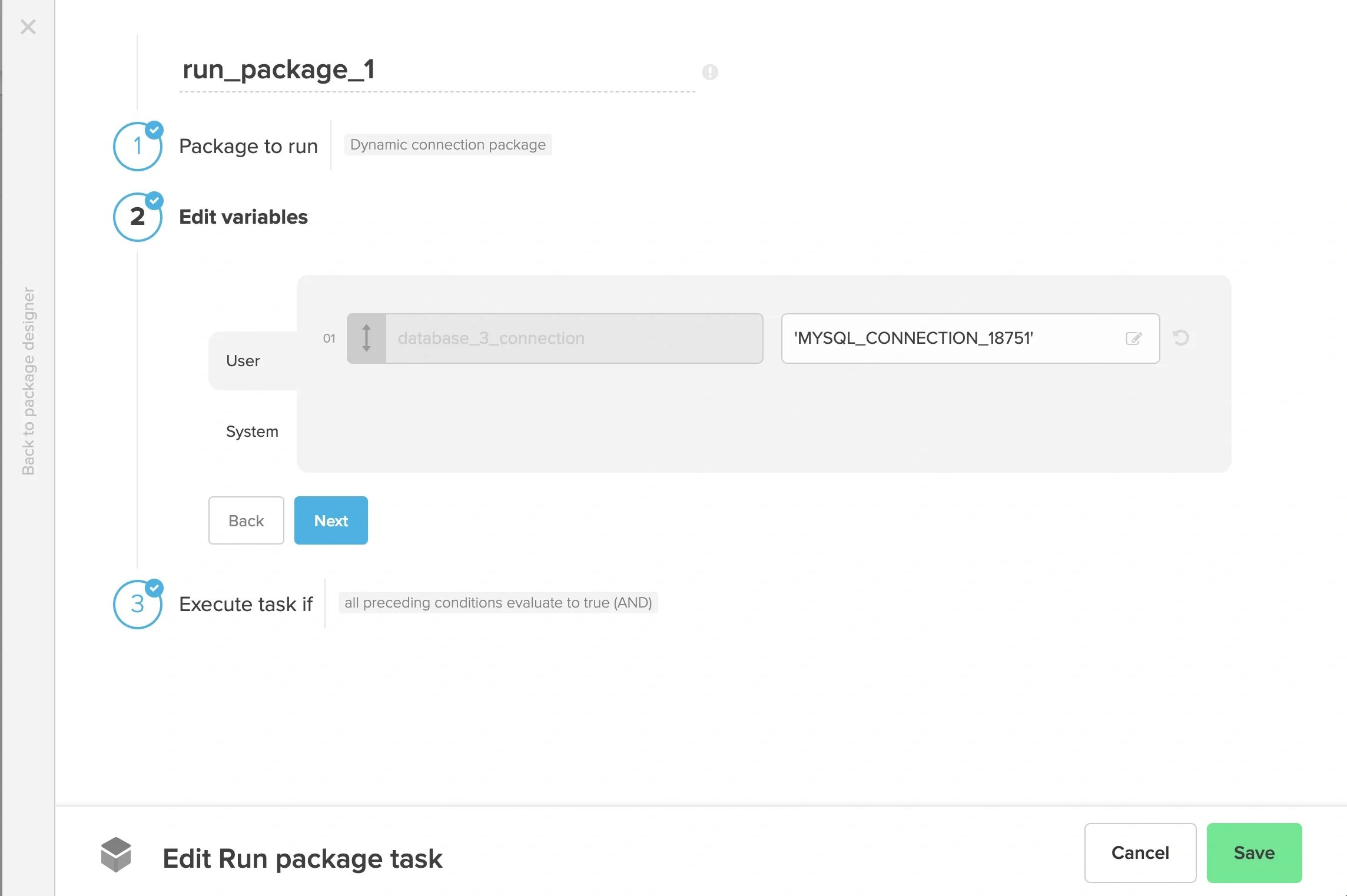 Variable override in the workflow run package task