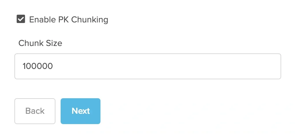 Salesforce source component with PK Chunking option enabled