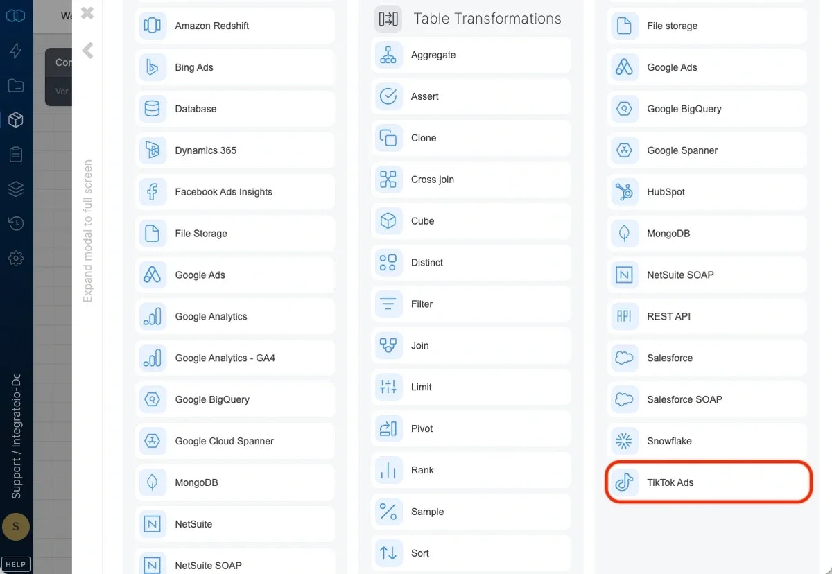 TikTok Ads destination component in the pipeline designer