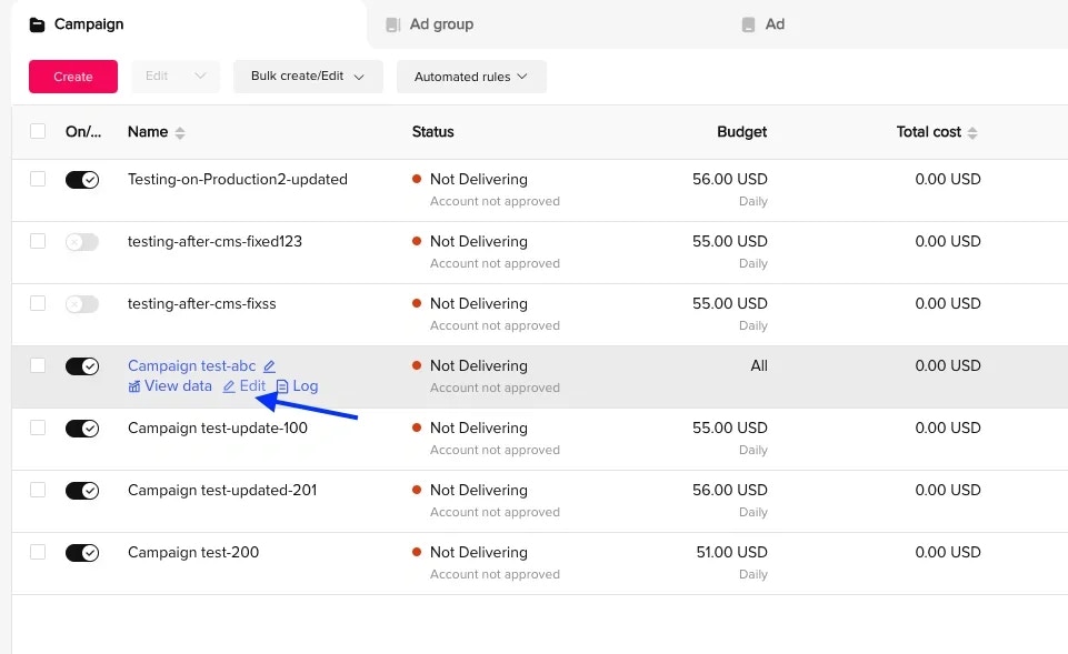 Campaign dashboard listing available campaigns