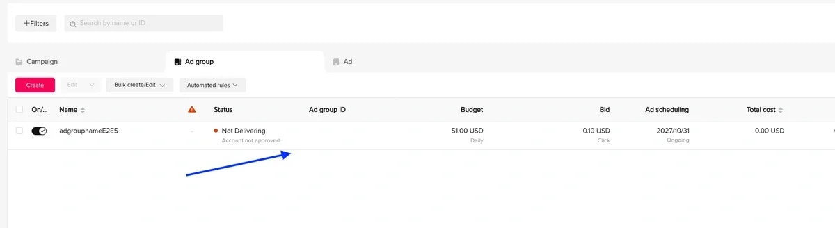 Ad Group ID column in the Ad Groups dashboard