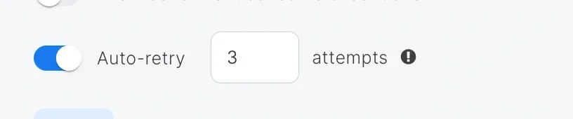 Auto-retry toggle with retry attempts field in schedule settings