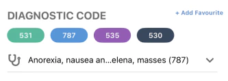 Diagnostic code selection showing multiple codes and a search field