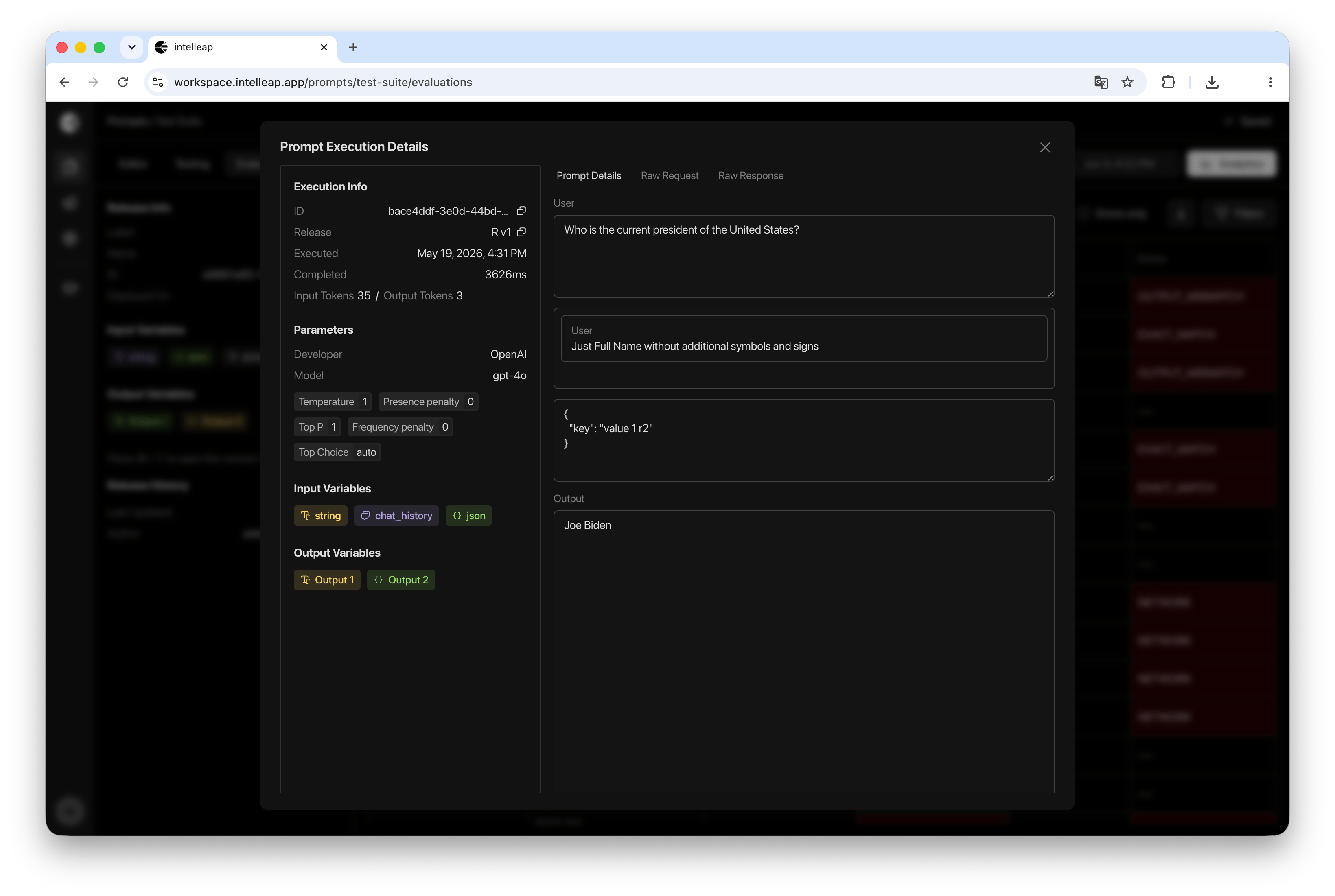 Execution Details Modal