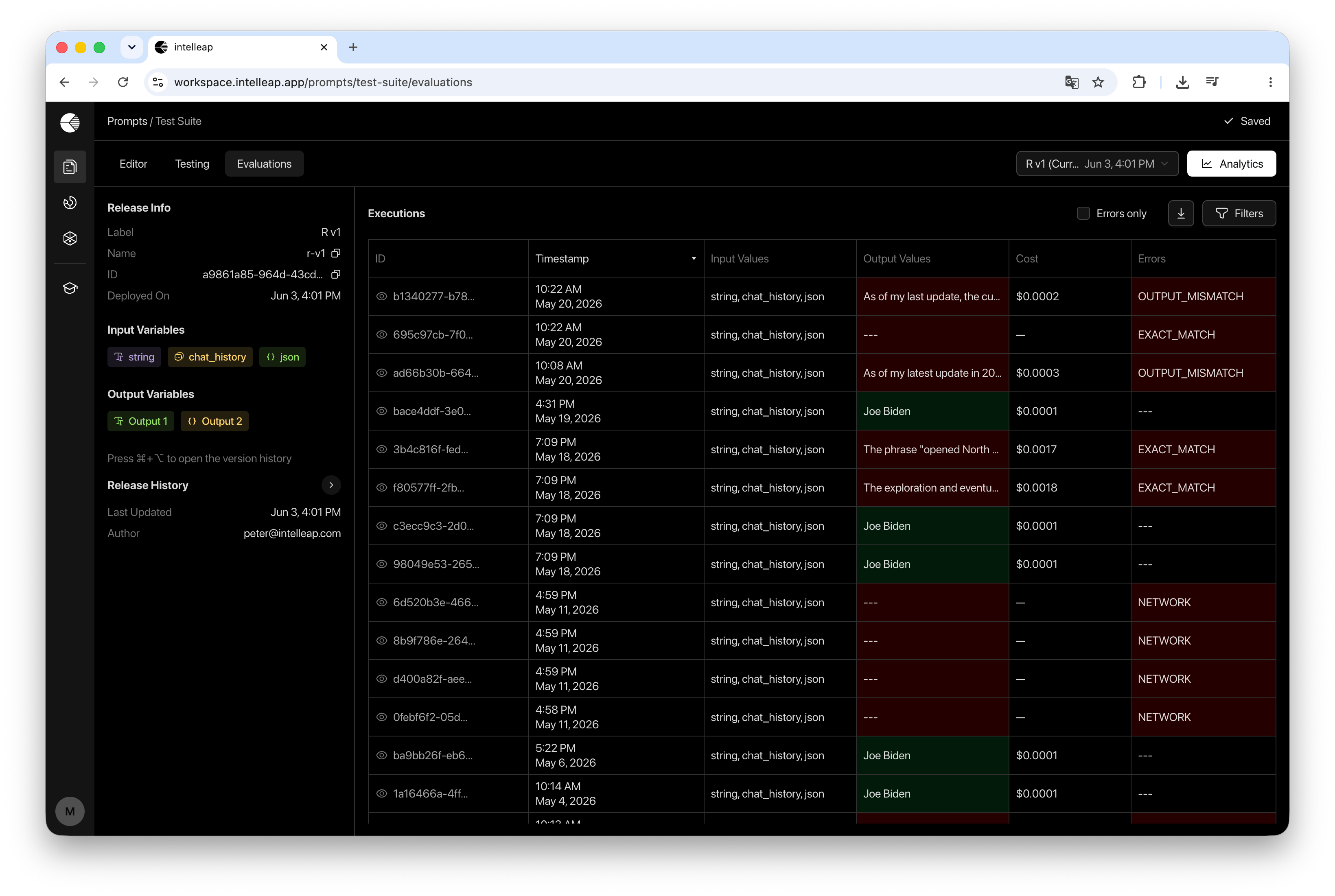 Full Evaluations screen