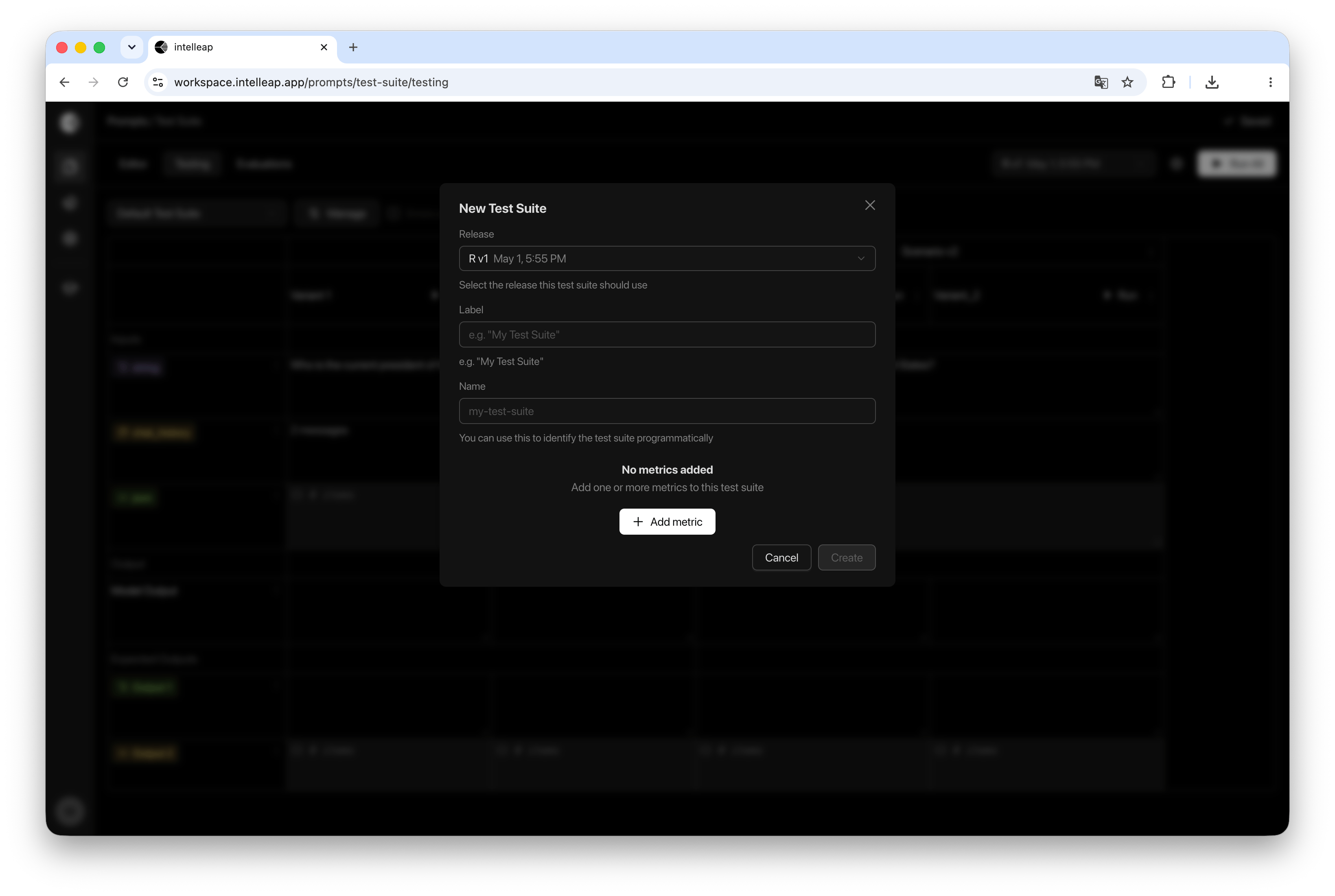 Create Test Suite Modal