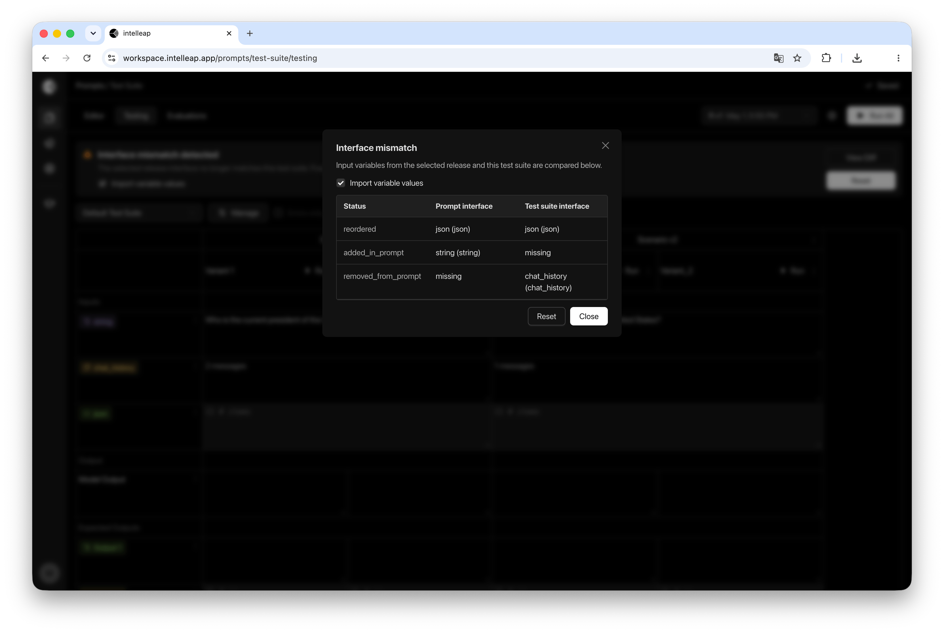 Interface Mismatch Comparison Dialog