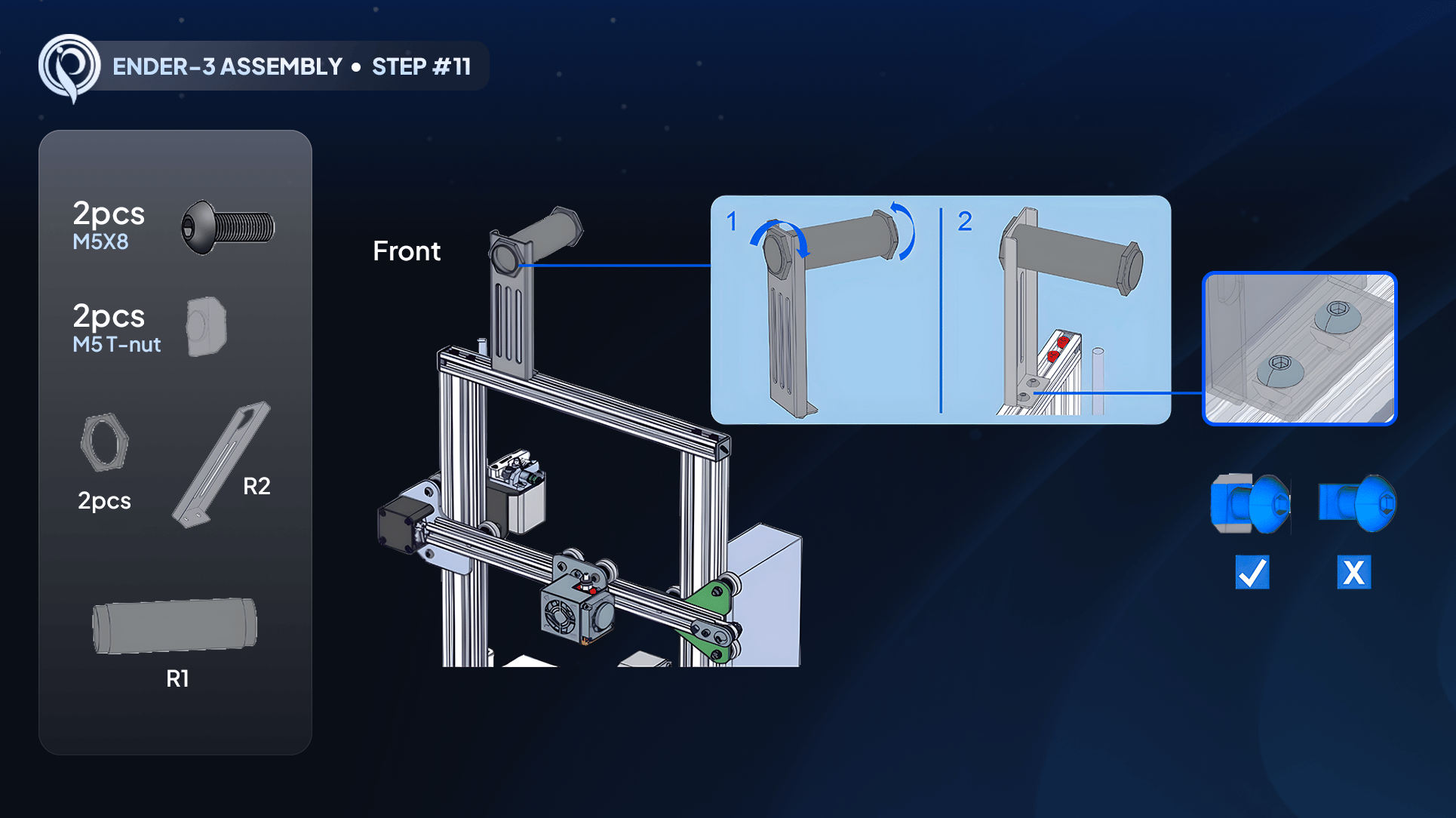 Diagram showing the spool holder tube assembled and mounted to the top rail