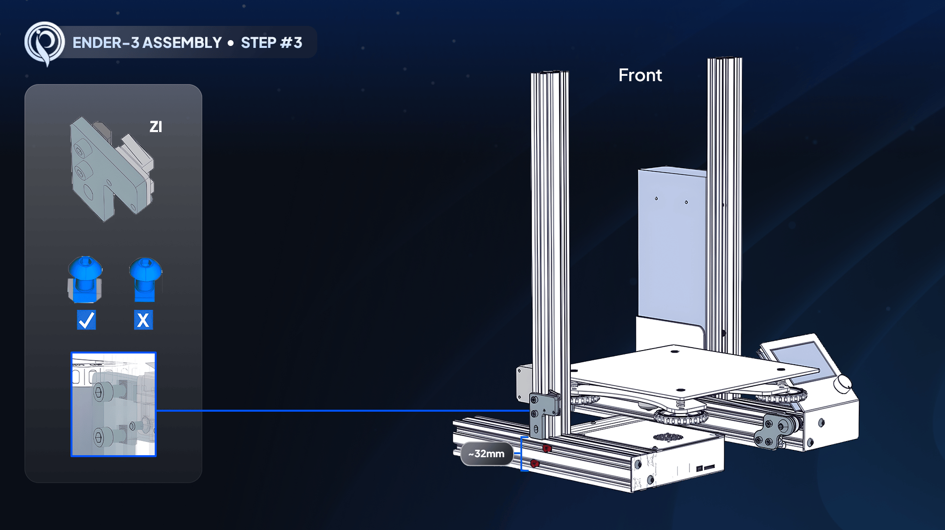 Diagram showing the Z-axis limit switch and its T-nuts installed in the rail