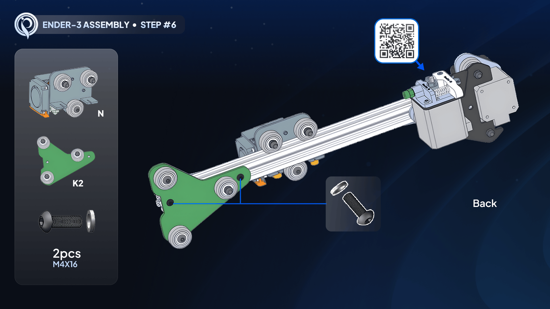 Diagram showing the roller bracket attached to the end of the extruder bar