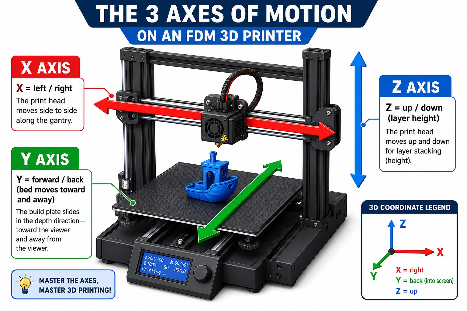 Diagram of the X, Y, and Z axes on a 3D workplane