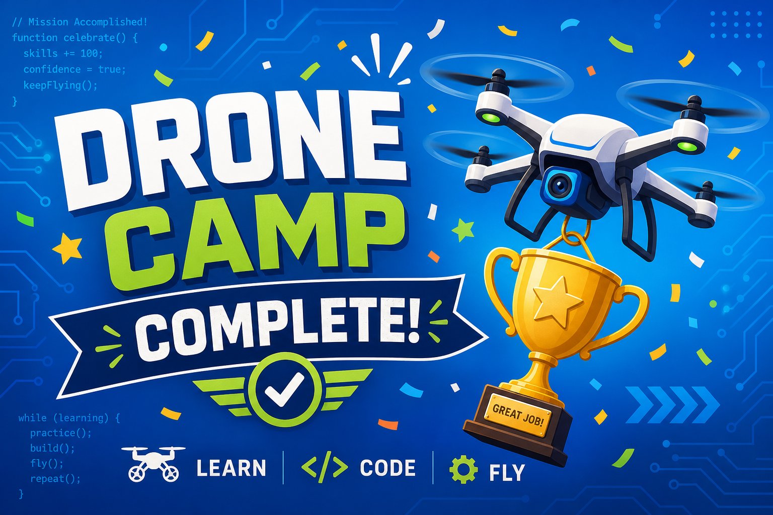 Drone camp completion banner