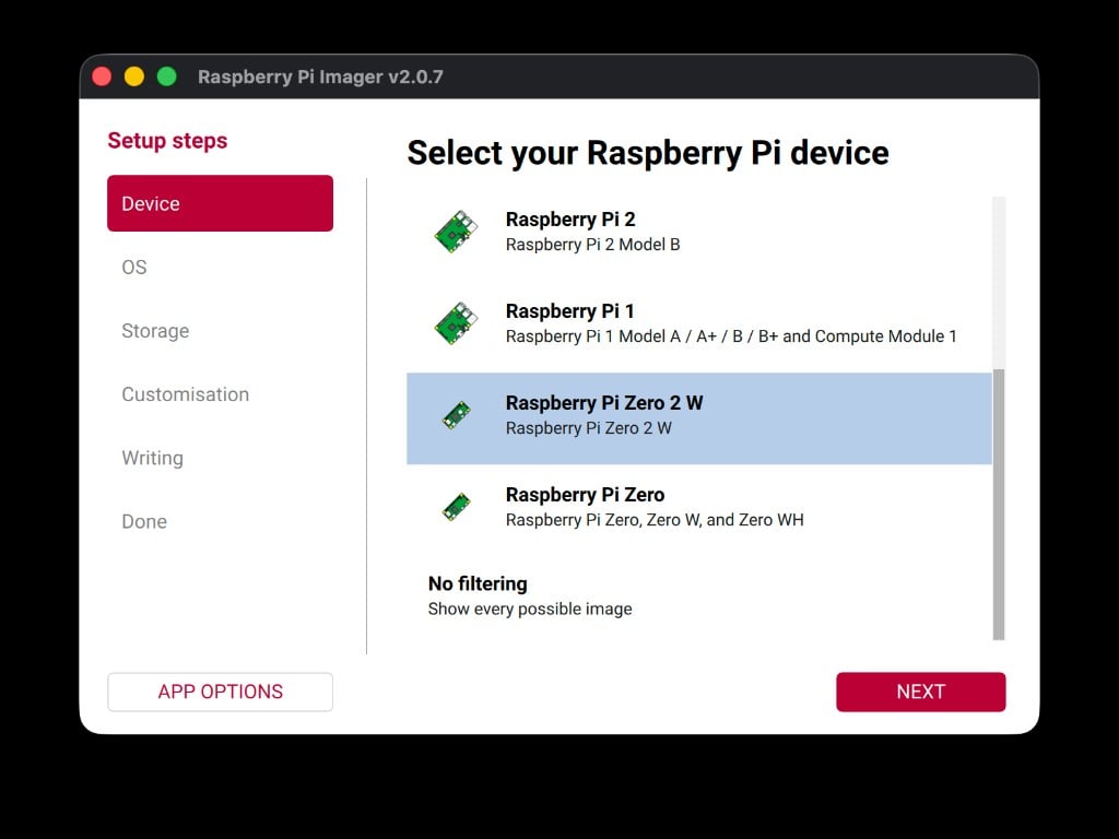 Raspberry Pi Zero 2 W selected