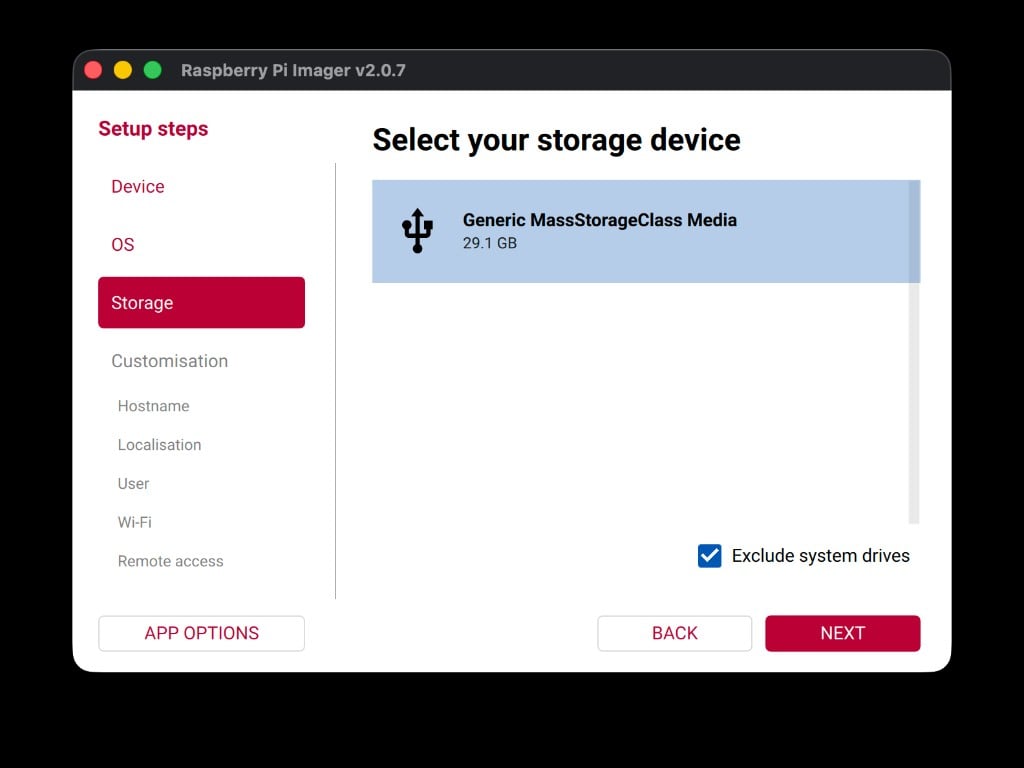 Storage device selected