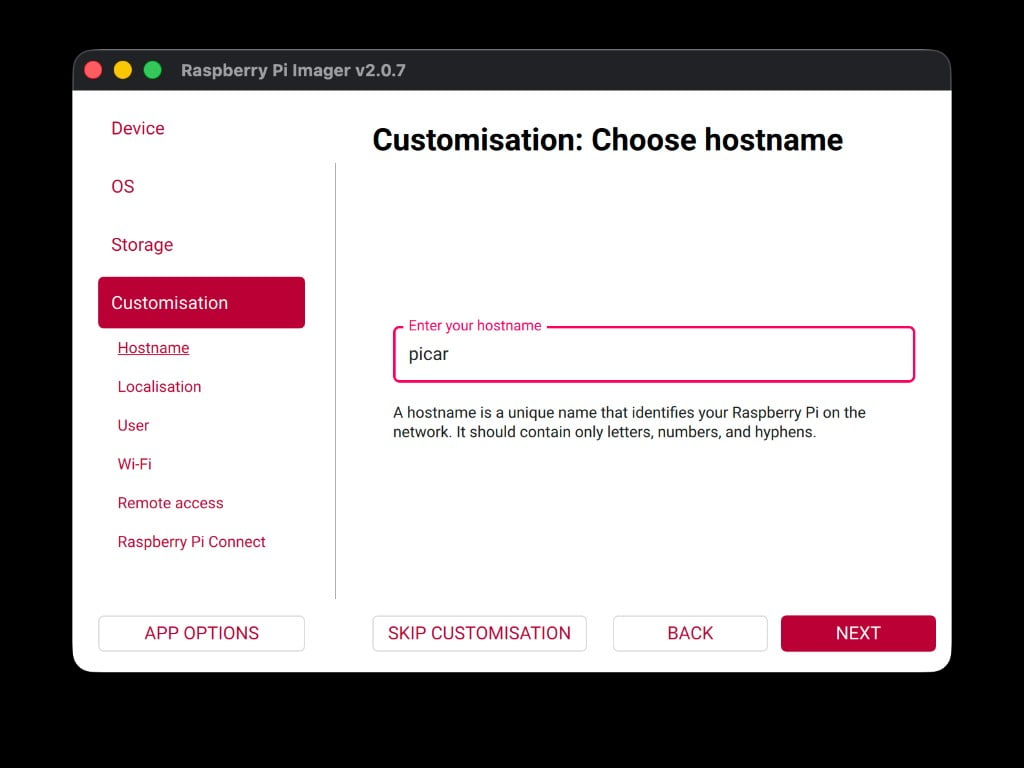Hostname set to picar