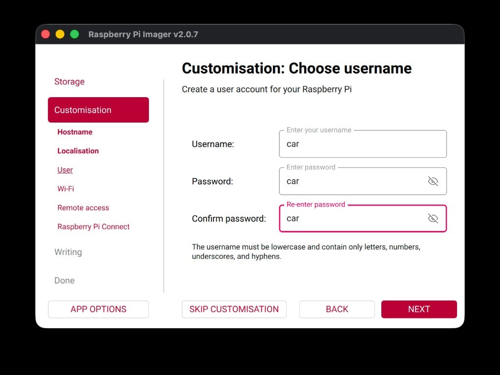 Username and password set to car / car