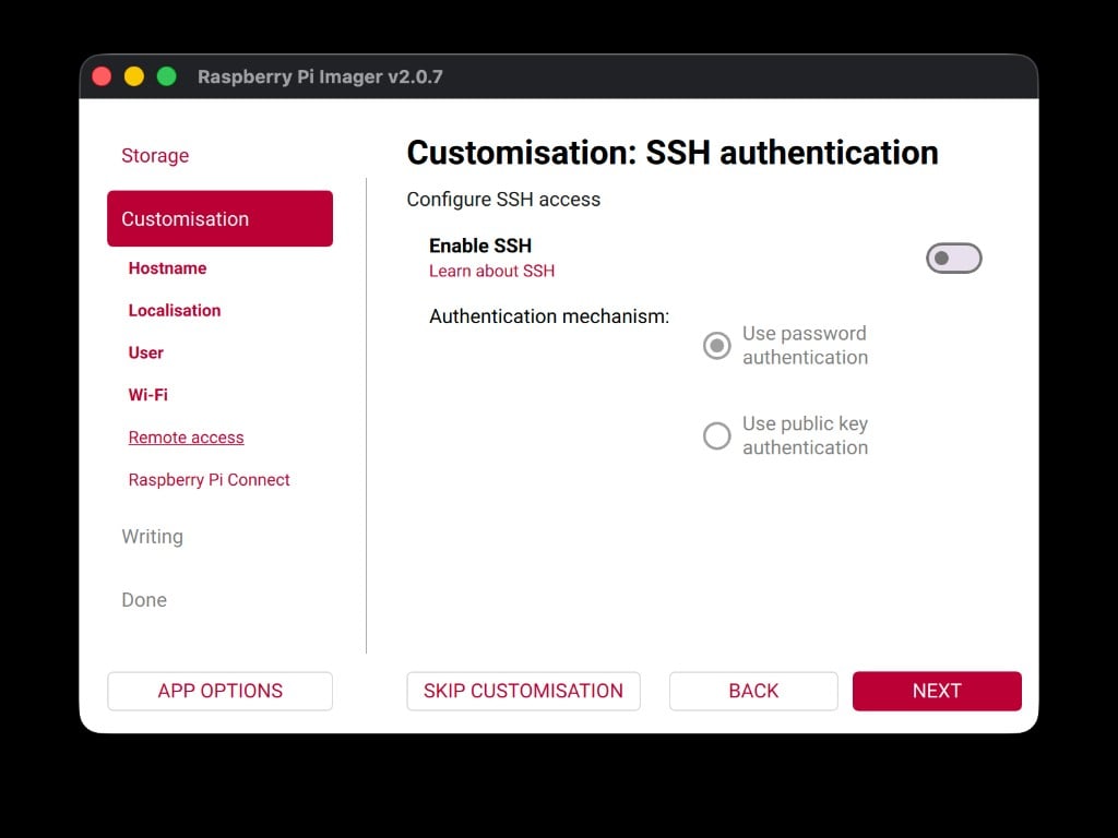 SSH toggle in off state