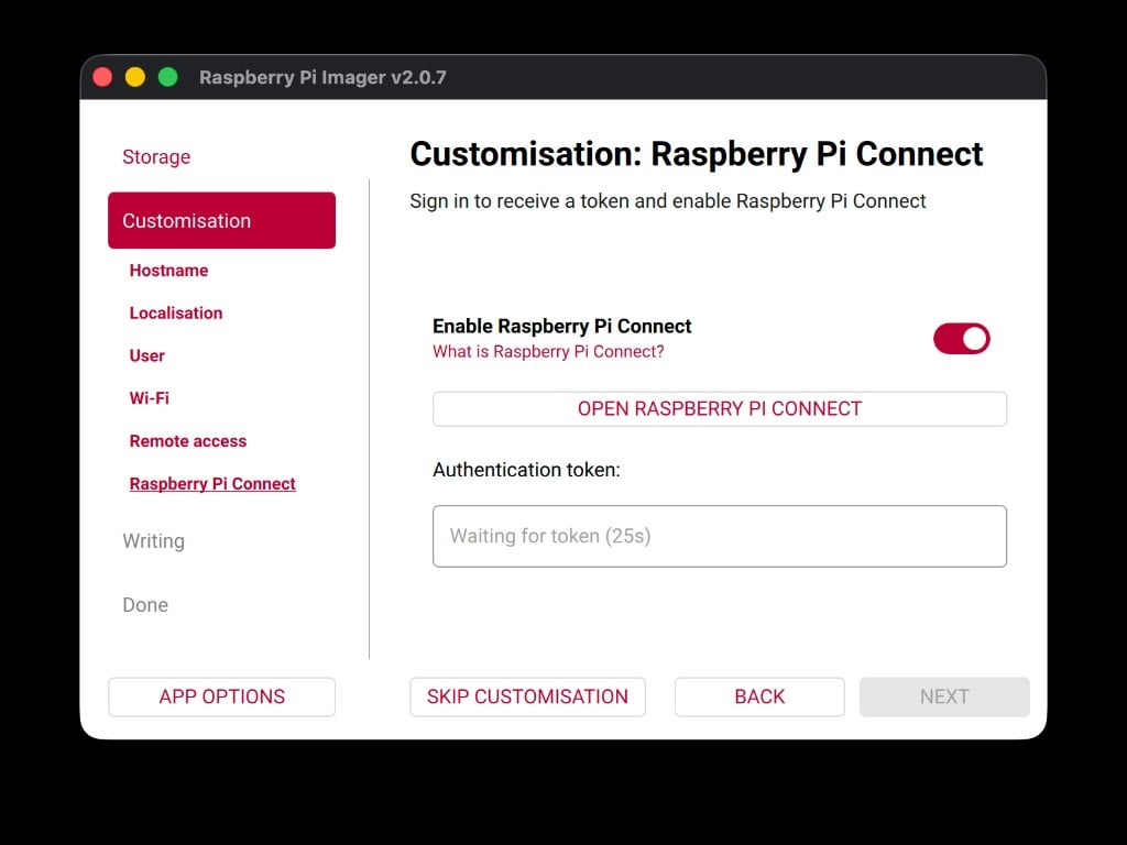 Raspberry Pi Connect toggle