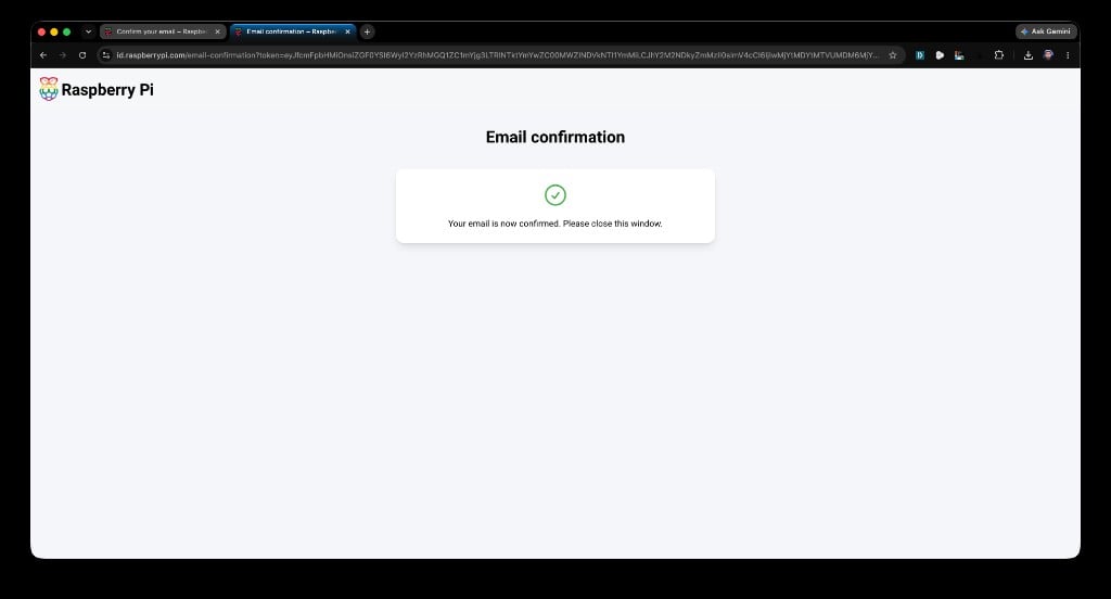 Email confirmed — close this window
