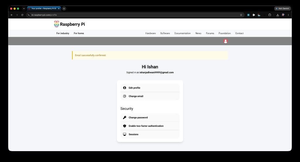 Raspberry Pi profile page — Hi Ishan