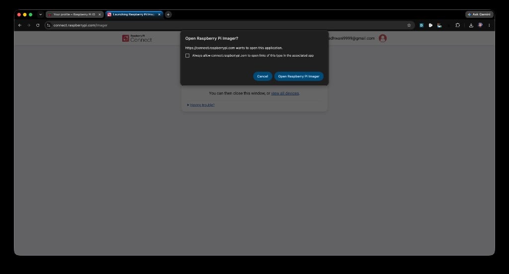 Open Raspberry Pi Imager dialog