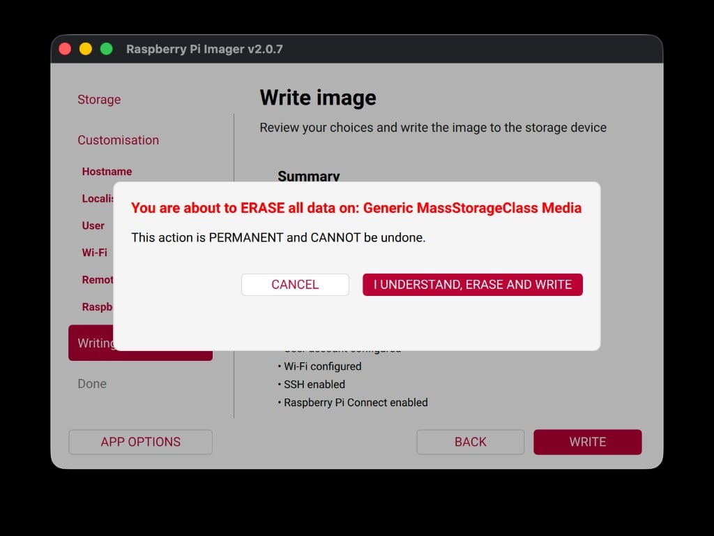 Erase confirmation dialog