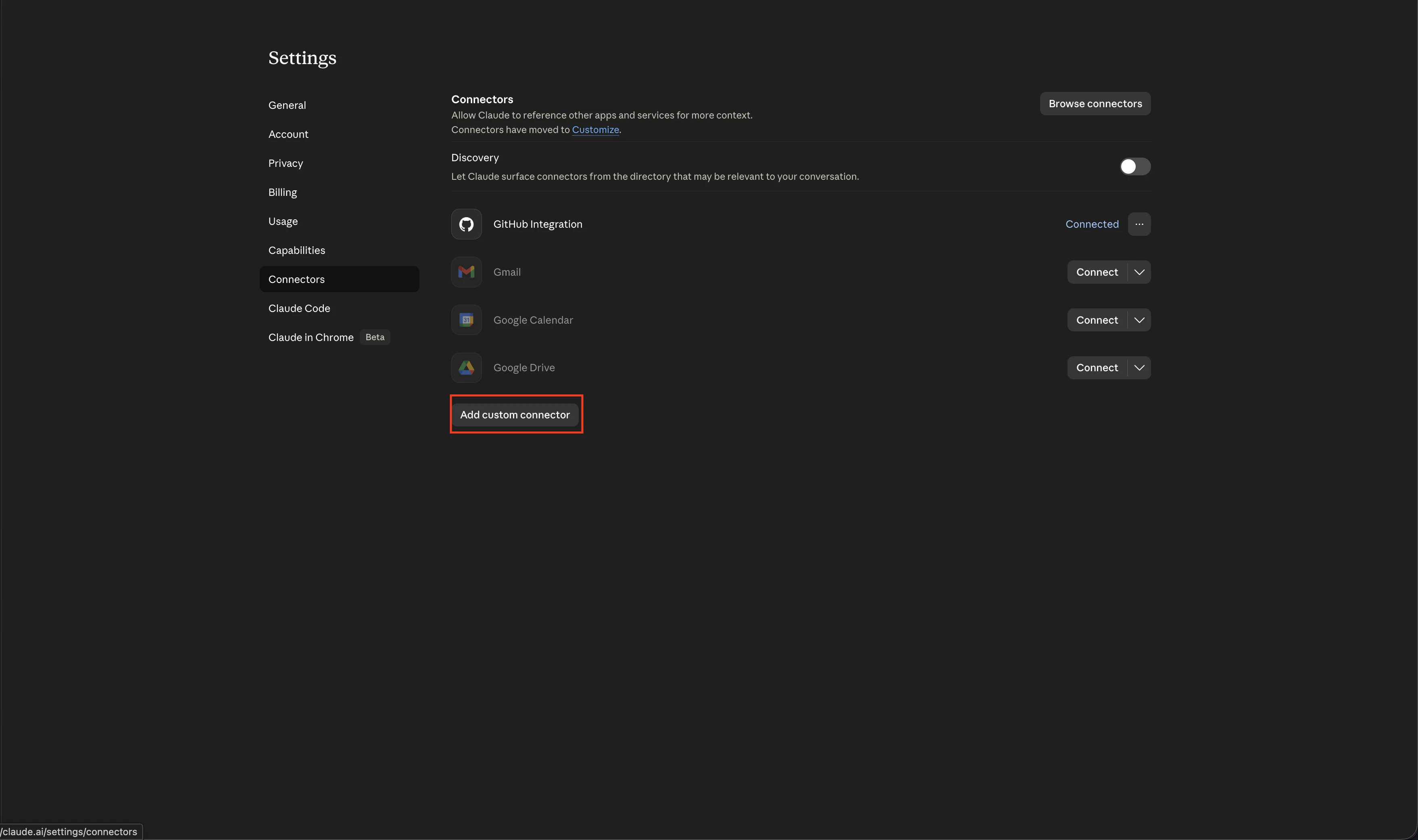Add custom connector button