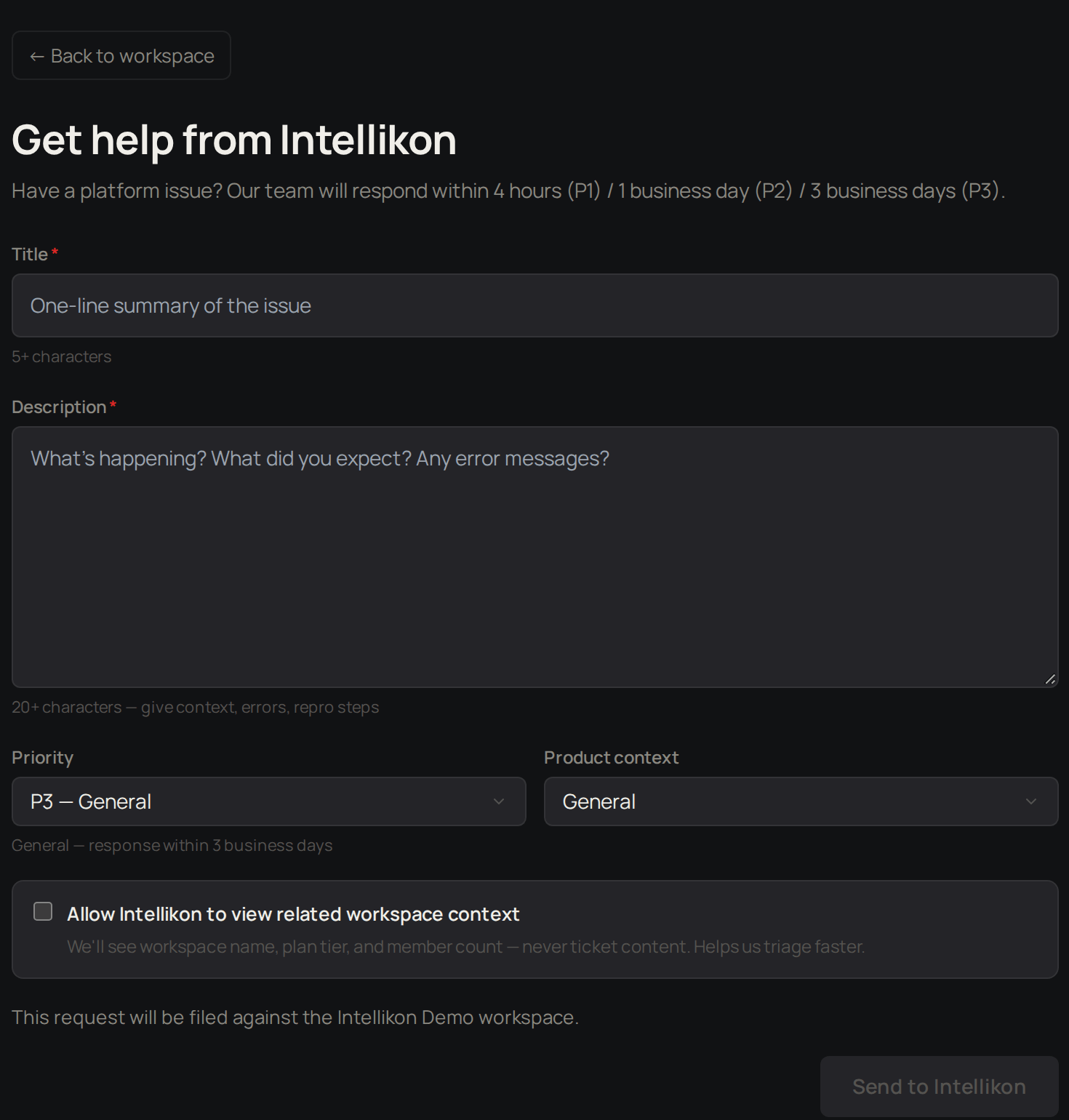 The Get help from Intellikon form, empty.