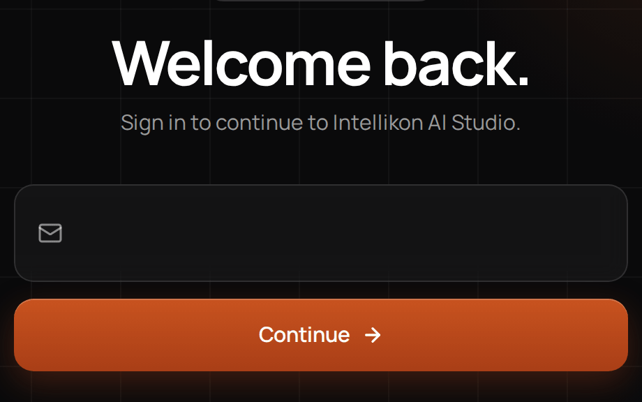 The sign-in screen, with the email field and Continue.