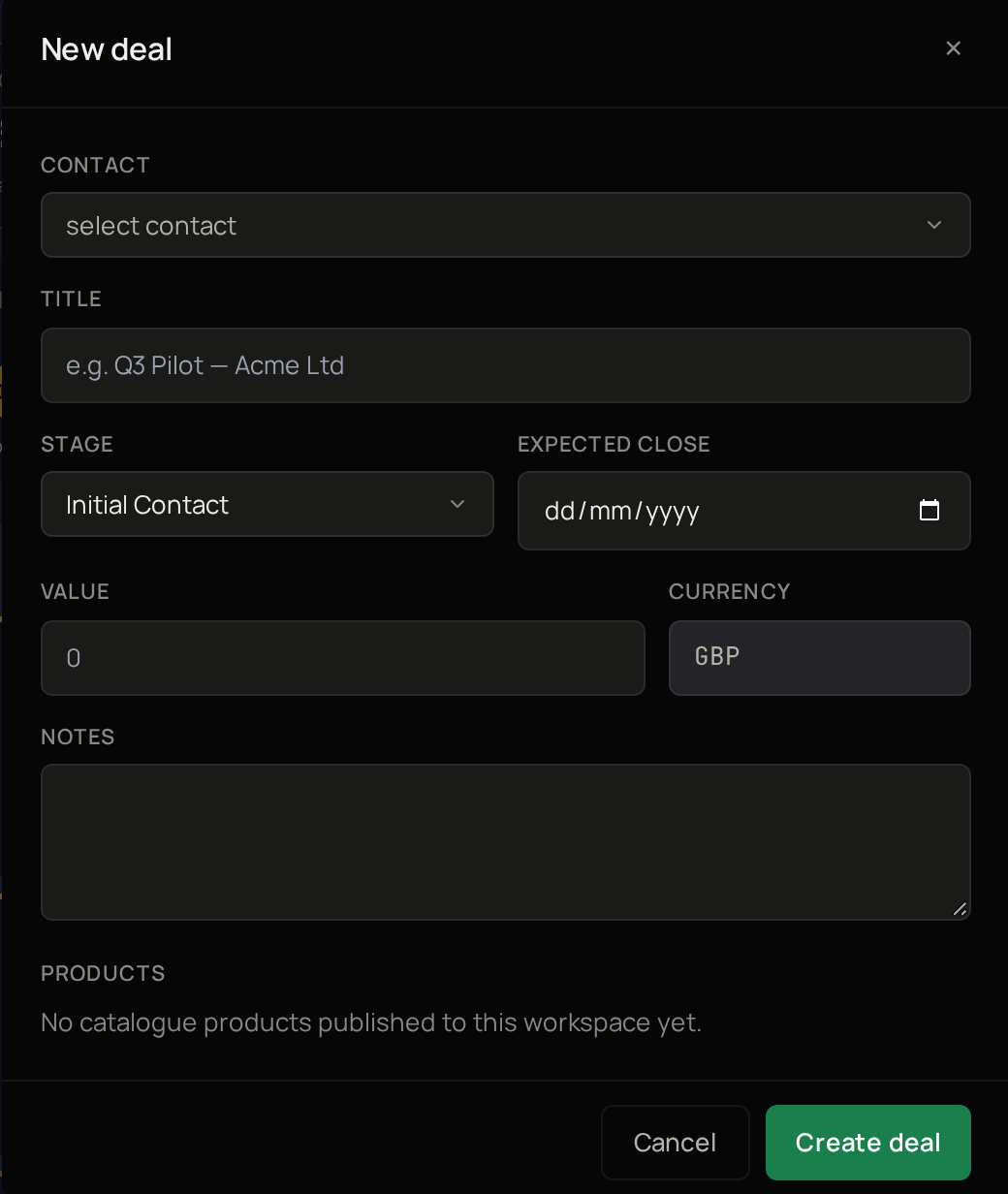 The New deal form, empty.