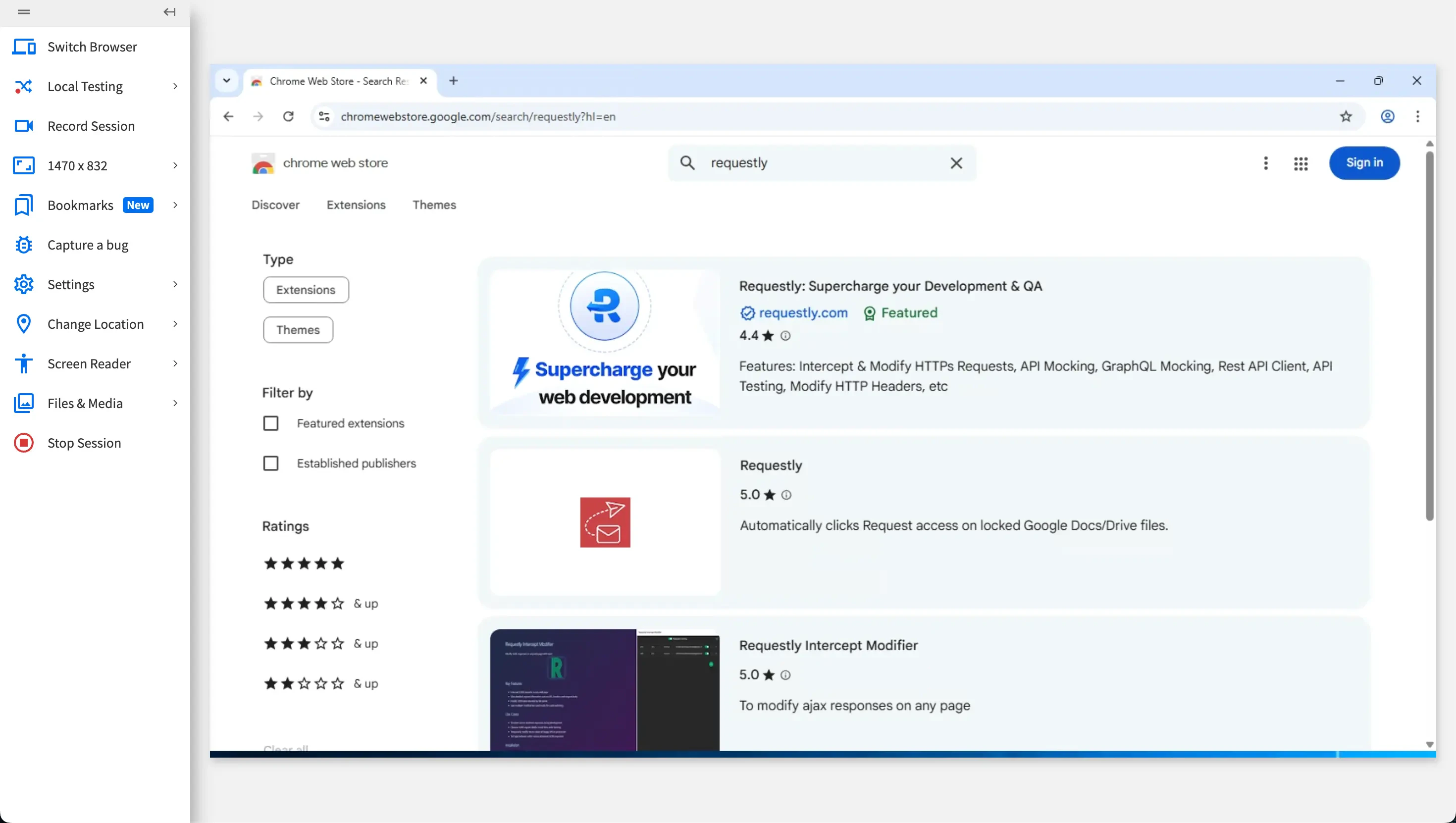 Search for Requestly Interceptor in Chrome Web Store