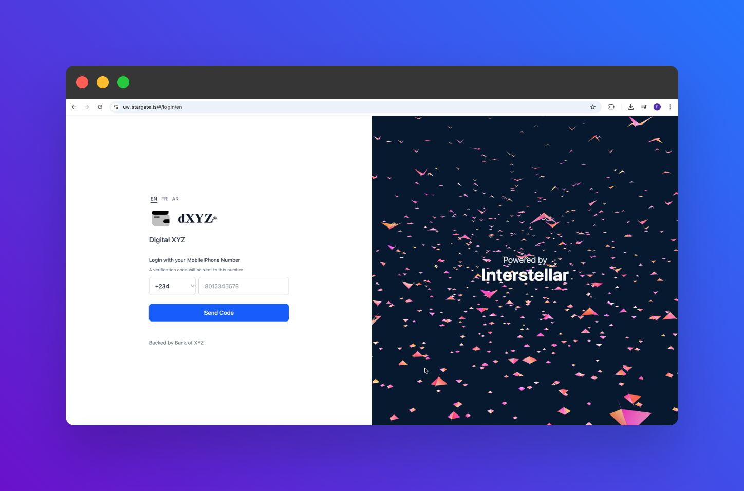 Universal Wallet Demo Login Page