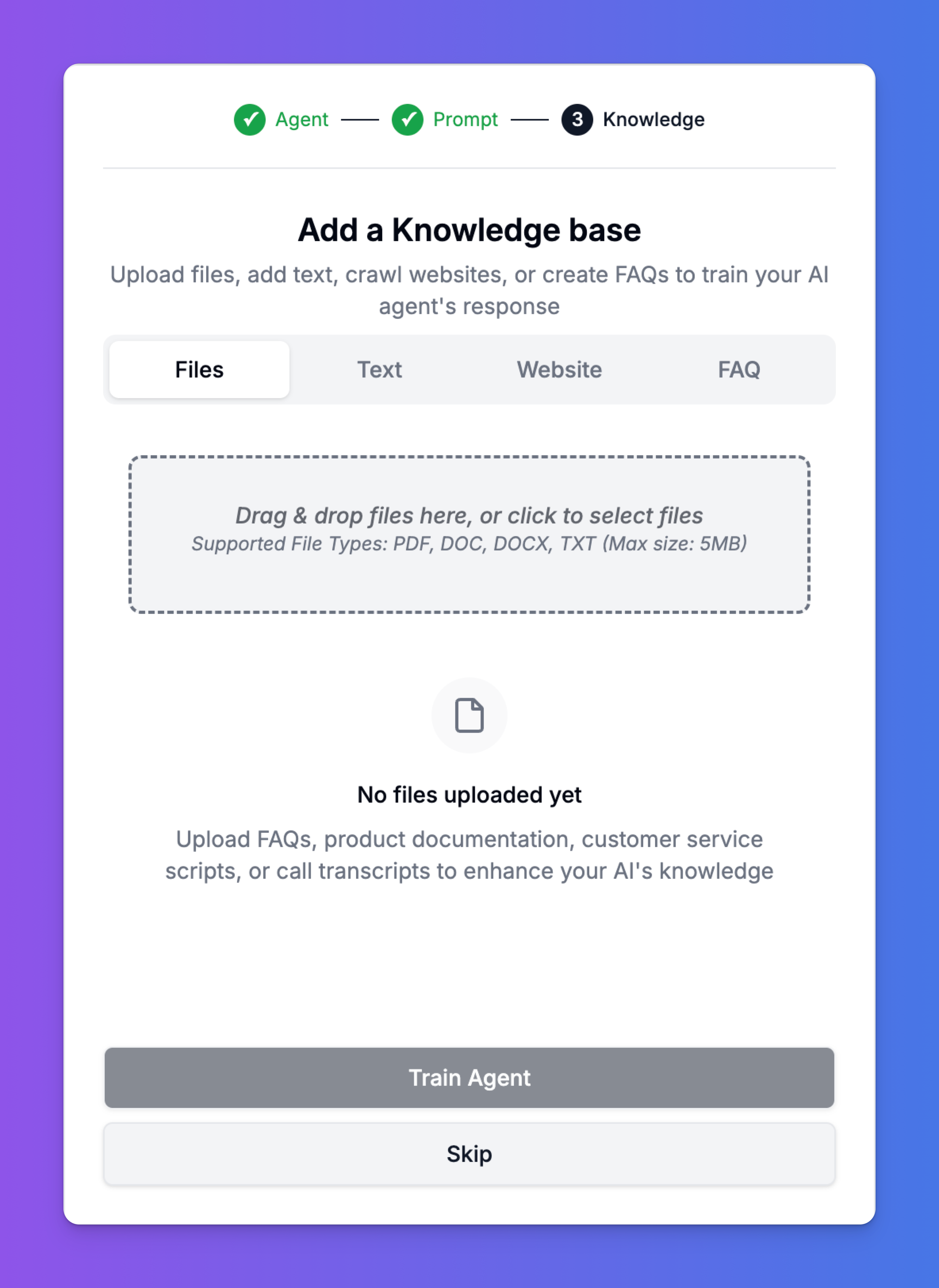 Add Knowledge Base Screen