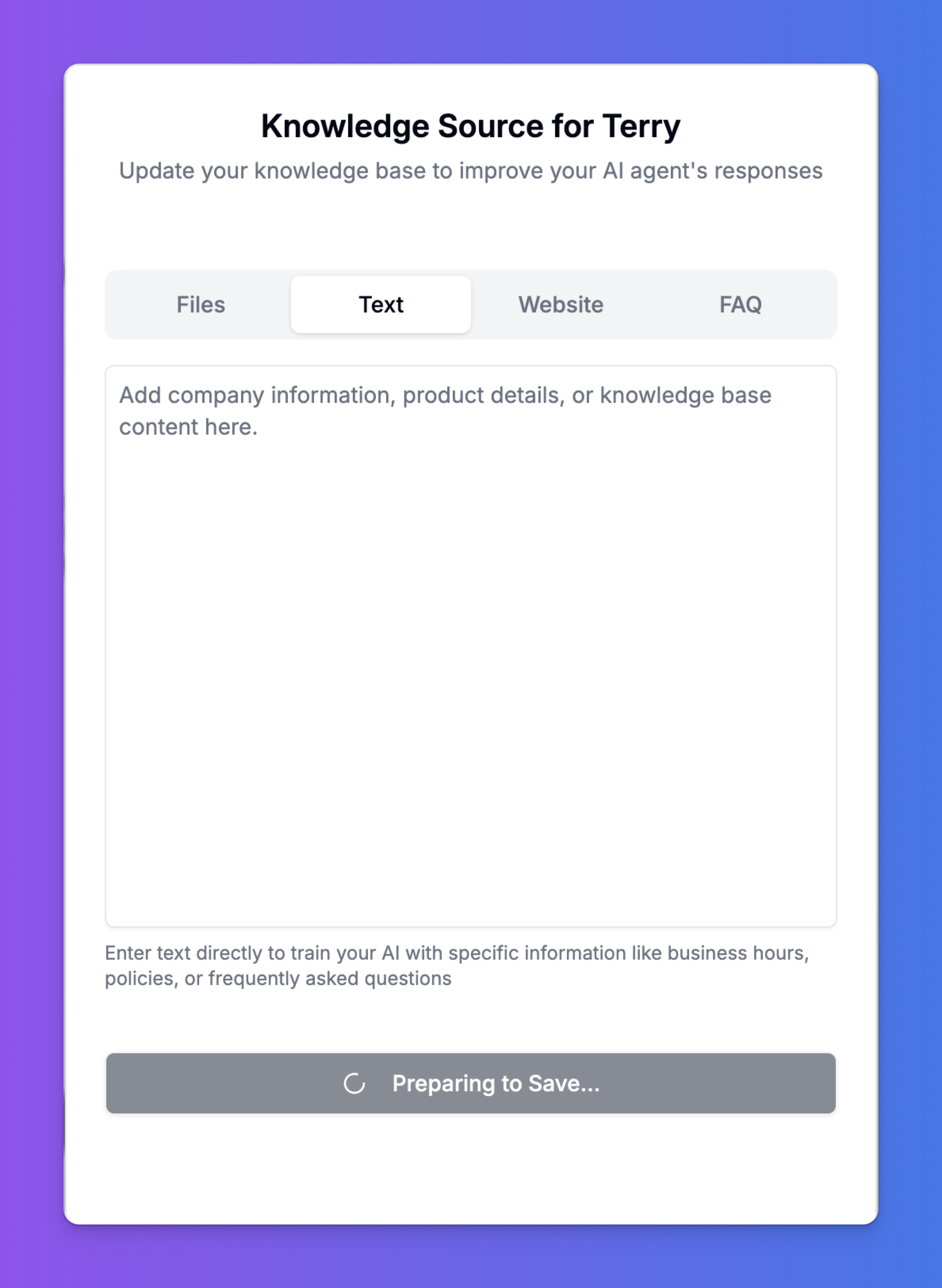 The Text tab with an open input field for direct content entry